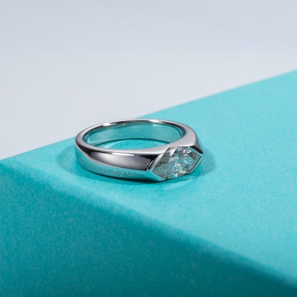 #Certified 1ct. t.w. Moissanite Diamond Marquis Cut Unisex Wedding Band Ring NEW - Picture 6 of 12